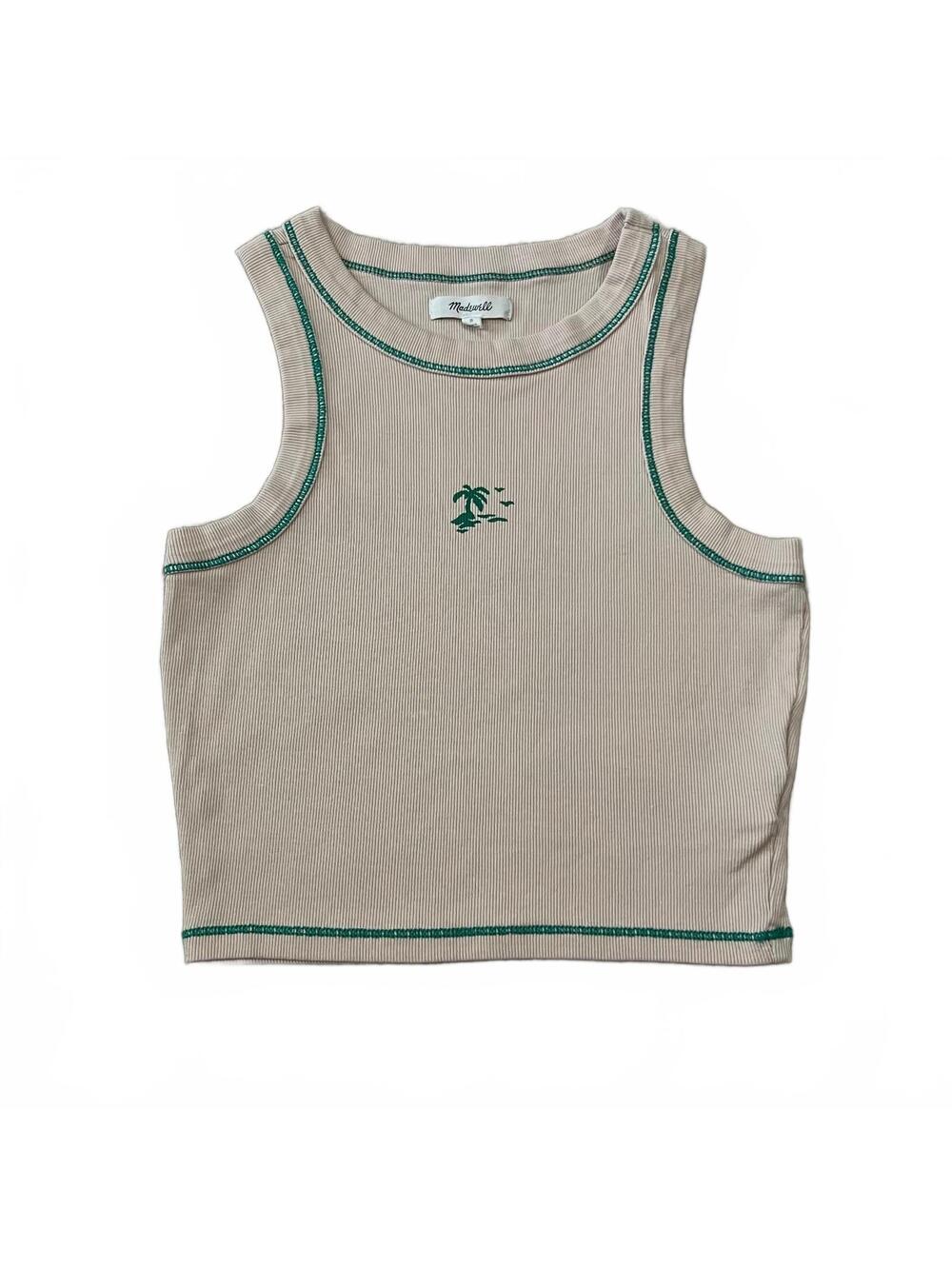 Madewell Paradise Palm Graphic Supima Rib Crop Tank Beige Size Small